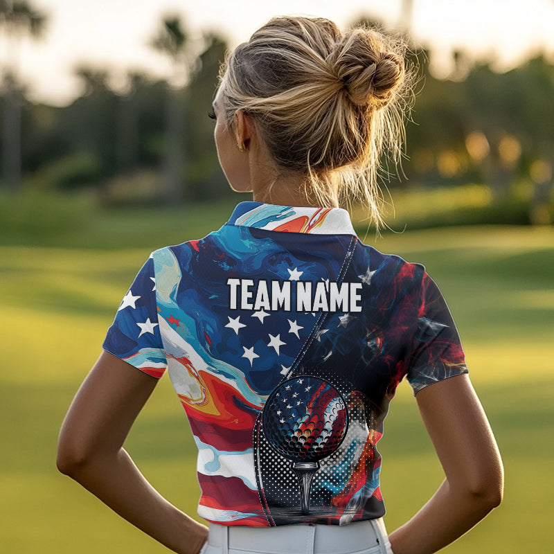 Red, White and Blue American Flag Women Golf Polo Shirts Custom Patriotic Team Golf Shirt For Golfer NQS9695