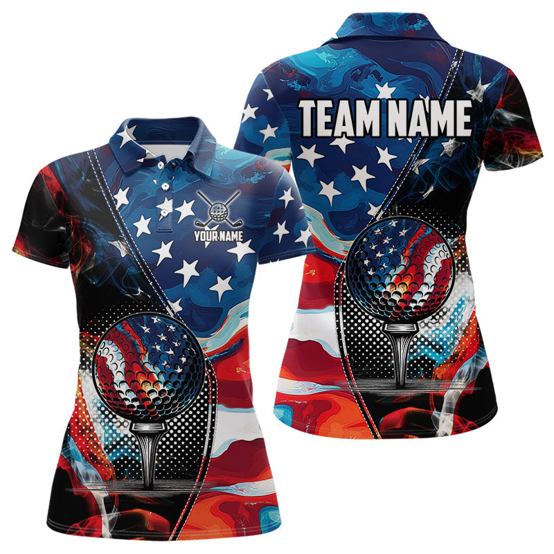 Red, White and Blue American Flag Women Golf Polo Shirts Custom Patriotic Team Golf Shirt For Golfer NQS9695