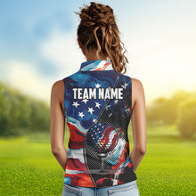 Load image into Gallery viewer, Red, White and Blue American Flag Women Sleeveless Polo Shirt Custom Patriotic Team Golf Shirt NQS9695