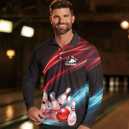 Custom Black and Red Mens bowling Polo, Quarter Zip Shirts, team bowling outfits for Men NQS9701