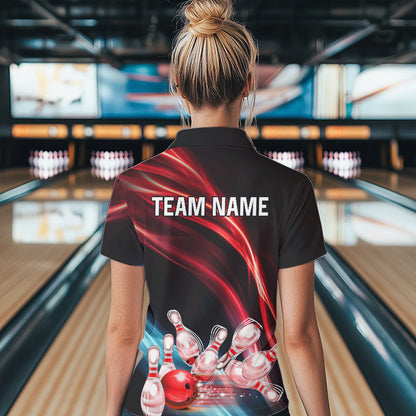 Custom Black and Red Women bowling Polo, Quarter Zip Shirts, team bowling outfits for women NQS9701