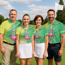 Load image into Gallery viewer, Funny Pink Flamingo Golf Polo Shirts for Men Custom Flamingo mens golf outfit | Green NQS11746