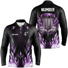 Load image into Gallery viewer, Icy Purple Mens Disc golf polo shirts custom black disc  golf basket jerseys, disc golf shirts NQS7633