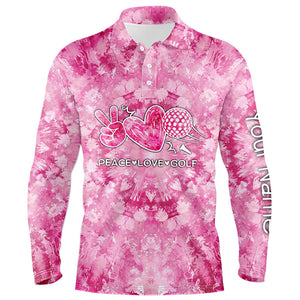 Mens golf polos shirts pink tie dye pattern custom peace love golf, personalized golf shirt for men NQS7836