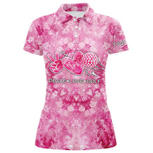 Load image into Gallery viewer, Womens golf polo shirts pink tie dye pattern custom peace love golf, personalized golf shirt for women NQS7836