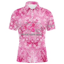 Load image into Gallery viewer, Mens golf polos shirts pink tie dye pattern custom peace love golf, personalized golf shirt for men NQS7836