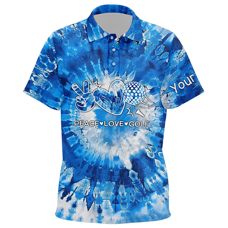 Kid golf polos shirts blue tie dye pattern custom peace love golf, personalized golf shirt for Kid NQS7837