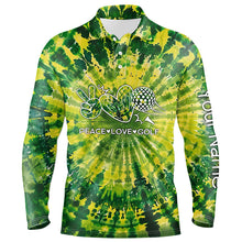 Load image into Gallery viewer, Mens golf polos shirts green tie dye pattern custom peace love golf, personalized golf shirt for men NQS7838