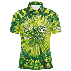 Mens golf polos shirts green tie dye pattern custom peace love golf, personalized golf shirt for men NQS7838