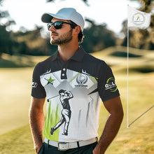 Load image into Gallery viewer, Black and White Men golf polo shirts Custom Golf top for men, personalized golf gifts | Green NQS10127