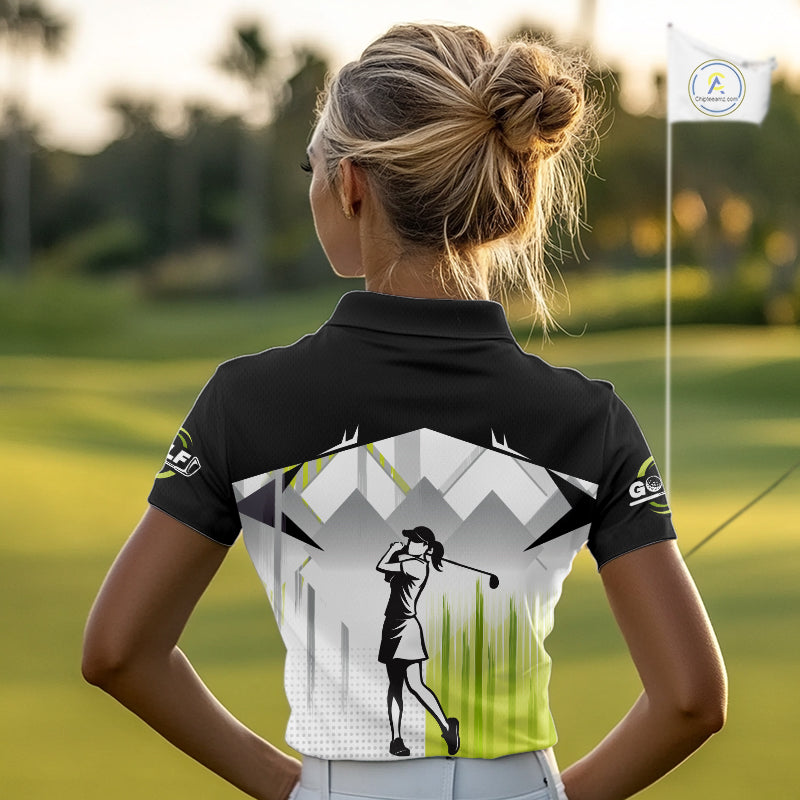 Black and White Women golf polo shirts Custom Golf top for ladies, personalized golf gifts | Green NQS10127