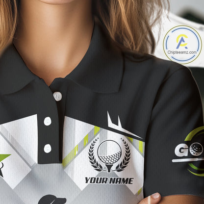 Black and White Women golf polo shirts Custom Golf top for ladies, personalized golf gifts | Green NQS10127