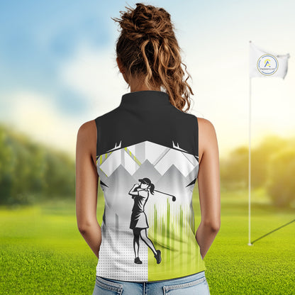 Black and White Women sleeveless polo shirt Custom ladies Golf top, personalized golf gifts | Green NQS10127