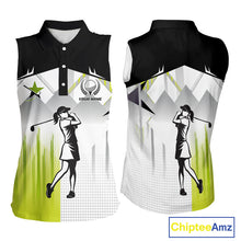 Load image into Gallery viewer, Black and White Women sleeveless polo shirt Custom ladies Golf top, personalized golf gifts | Green NQS10127