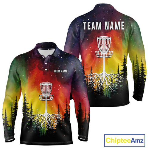 Colorful rainbow trees pattern Disc golf polo shirts for Mens Custom Disc Golf Clothing for Team  NQS10128