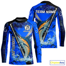 Load image into Gallery viewer, Blue Camo Marlin fishing custom saltwater Marlin sun protection long sleeve fishing shirts for Team NQS10131