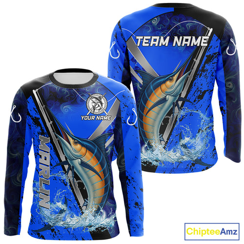Blue Camo Marlin fishing custom saltwater Marlin sun protection long sleeve fishing shirts for Team NQS10131