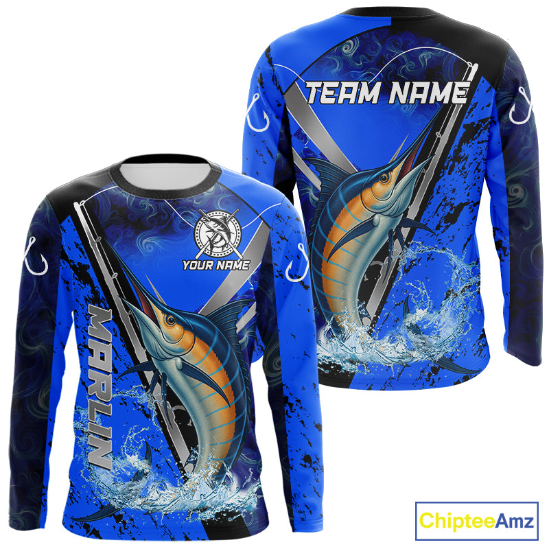 Blue Camo Marlin fishing custom saltwater Marlin sun protection long sleeve fishing shirts for Team NQS10131