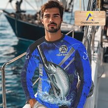 Load image into Gallery viewer, Blue Camo Salmon fishing custom Chinook Salmon sun protection long sleeve fishing shirts for Team NQS10132