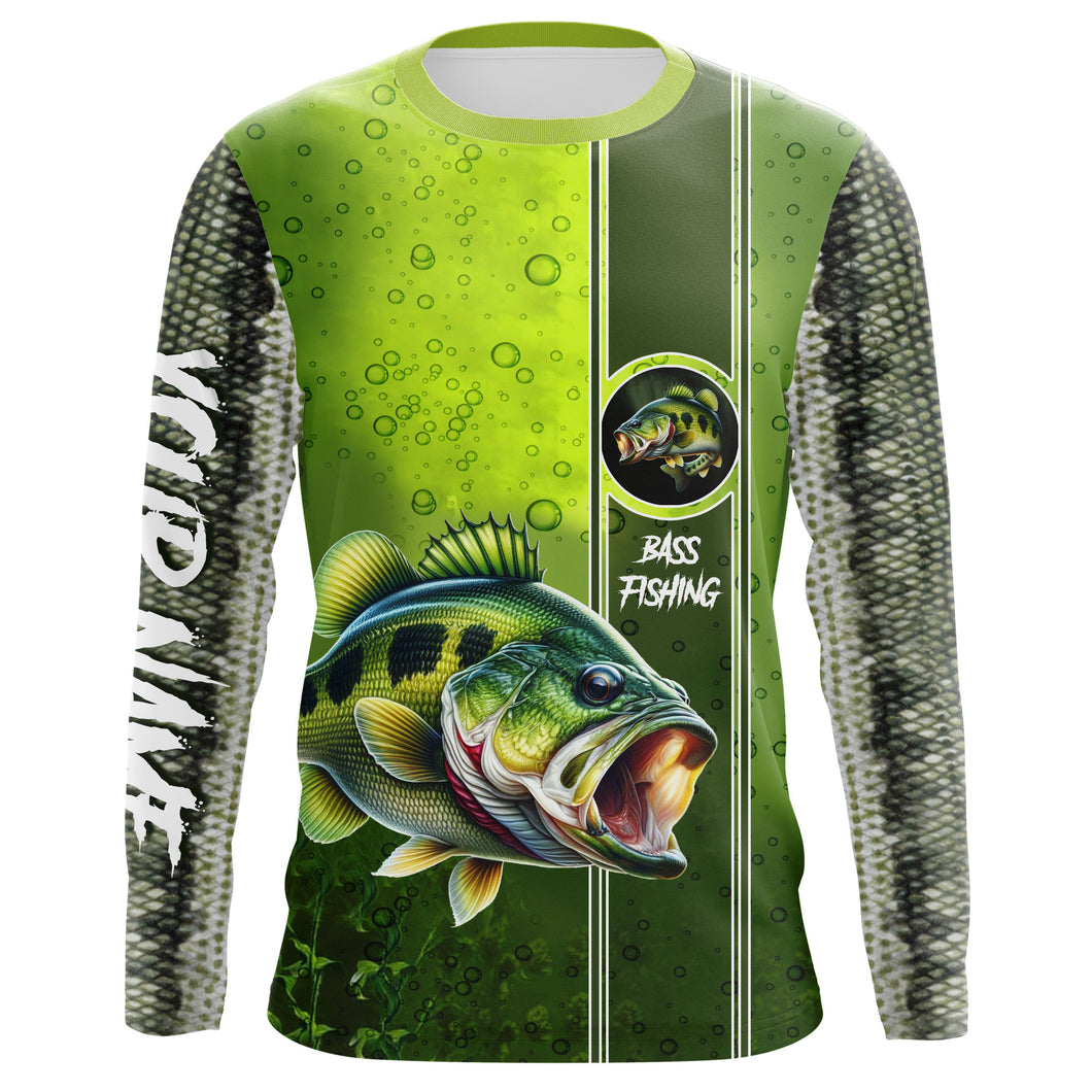 Largemouth Bass Green Scale Fishing UV protection custom name long sleeves Fishing shirts NQS603