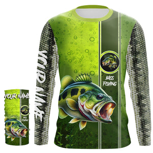 Largemouth Bass Green Scale Fishing UV protection custom name long sleeves Fishing shirts NQS603