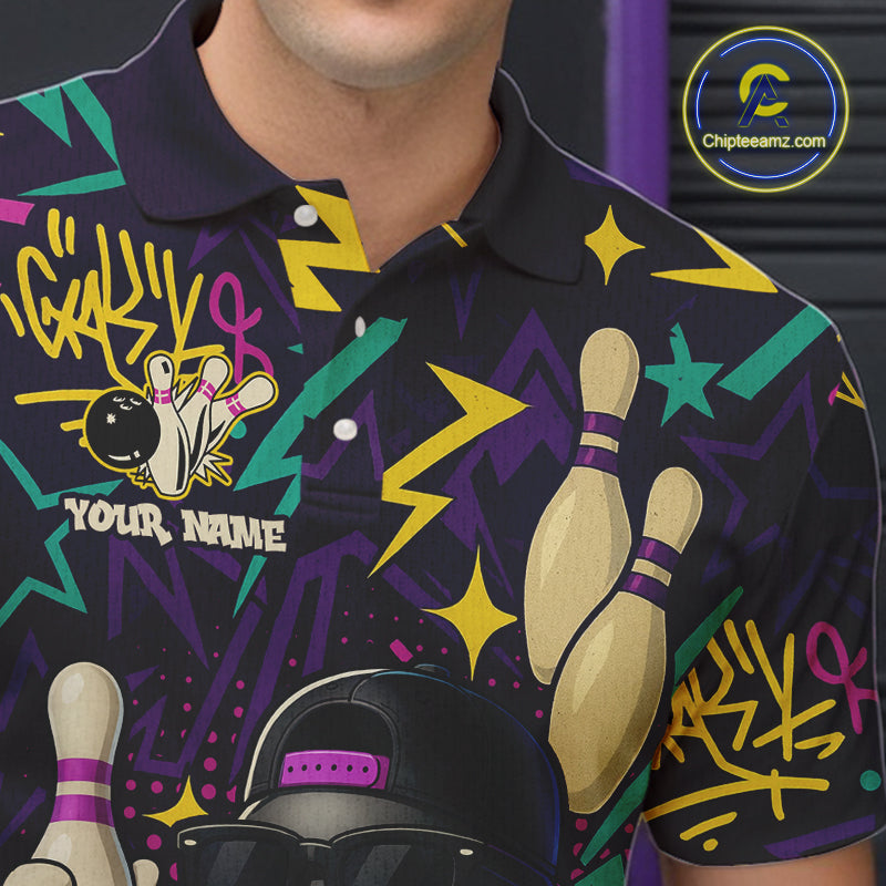 Funny Bowling shirts for Men custom purple graffiti pattern bowling team jerseys, gift for bowlers NQS10271