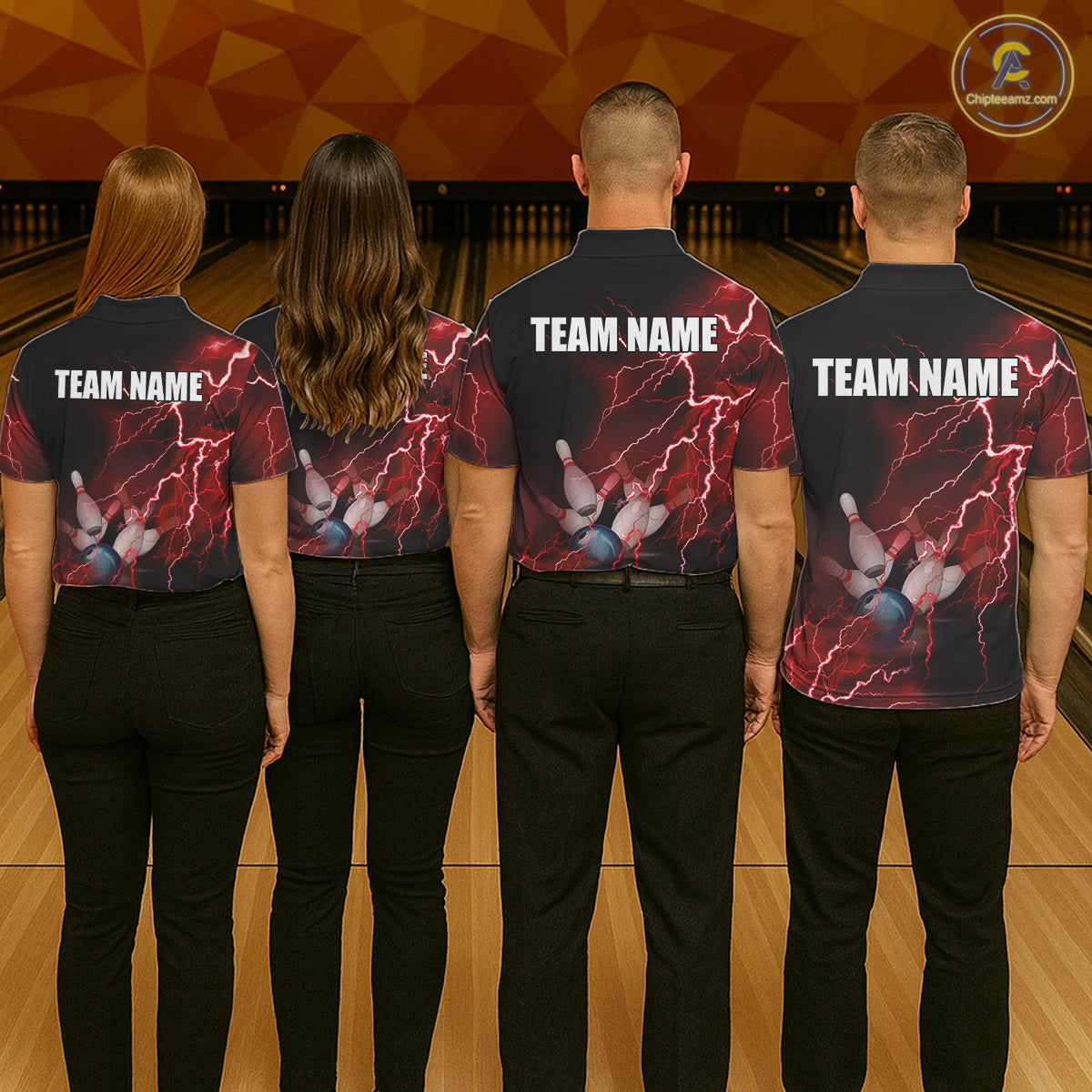 Mens polo bowling shirts Custom red lightning thunder Bowling Team Jersey, gift for team Bowlers NQS6145