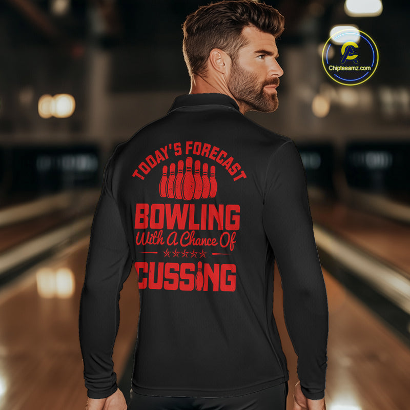 Black and Red retro Bowling shirts for men custom Today's forecast bowling with a chance of cussing NQS10452