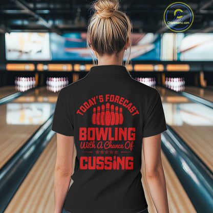 Black and Red retro Bowling shirts for Women custom Today's forecast bowling with a chance of cussing NQS10452