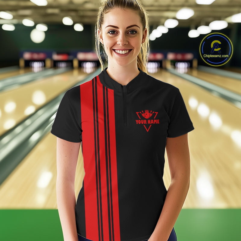 Black and Red retro Bowling shirts for Women custom Today's forecast bowling with a chance of cussing NQS10452