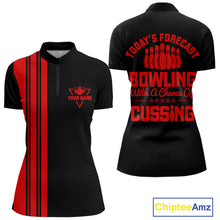 Load image into Gallery viewer, Black and Red retro Bowling shirts for Women custom Today's forecast bowling with a chance of cussing NQS10452