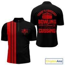 Load image into Gallery viewer, Black and Red retro Bowling shirts for men custom Today's forecast bowling with a chance of cussing NQS10452