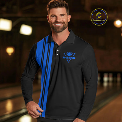 Black and Blue retro Bowling shirts for men custom Today's forecast bowling with a chance of cussing NQS10453
