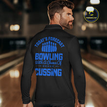 Load image into Gallery viewer, Black and Blue retro Bowling shirts for men custom Today's forecast bowling with a chance of cussing NQS10453