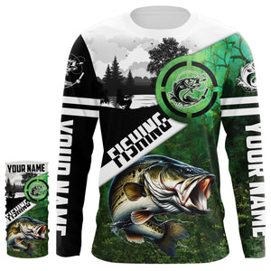 Largemouth Bass Fishing green performance fishing shirt Custom Bass fishing shirts jerseys NQS4140