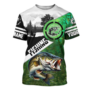 Largemouth Bass Fishing green performance fishing shirt Custom Bass fishing shirts jerseys NQS4140