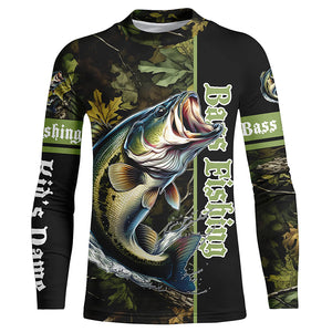 Bass fishing Green camouflage Custom sun protection long sleeve Fishing Shirts, bass Fishing jerseys NQS6608