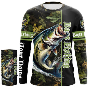 Bass fishing Green camouflage Custom sun protection long sleeve Fishing Shirts, bass Fishing jerseys NQS6608