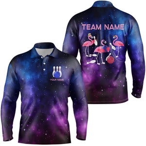 Funny pink Flamingo Team bowling shirts for Men custom Galaxy pattern bowling jerseys for bowlers NQS8730