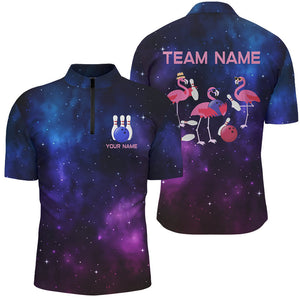 Funny pink Flamingo Team bowling shirts for Men custom Galaxy pattern bowling jerseys for bowlers NQS8730