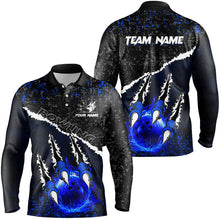 Load image into Gallery viewer, Blue Flame Bowling Ball Black Camo Bowling shirts for Men custom Team bowling League jerseys NQS8734