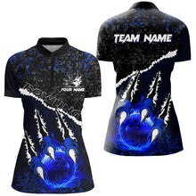 Load image into Gallery viewer, Blue Flame Bowling Ball Black Camo Bowling shirts for Women custom Team bowling League jerseys NQS8734