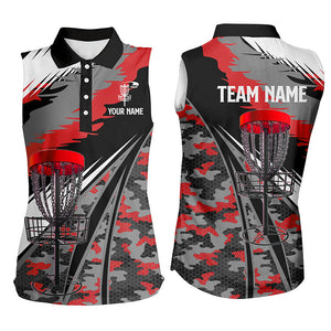 Women disc golf sleeveless polo Shirt custom red camo disc golf basket team disc golf outfit NQS8943