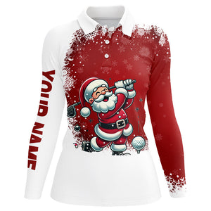 Red and White Christmas pattern Santa Golfer Women golf polo shirt custom golf shirt for ladies NQS8949