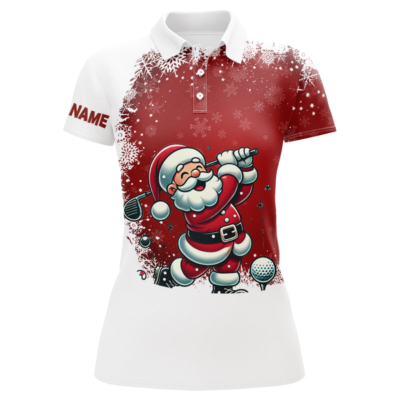 Red and White Christmas pattern Santa Golfer Women golf polo shirt custom golf shirt for ladies NQS8949