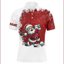 Load image into Gallery viewer, Red and White Christmas pattern Santa Golfer Mens golf polo shirts custom golf shirt for men golf gift NQS8949