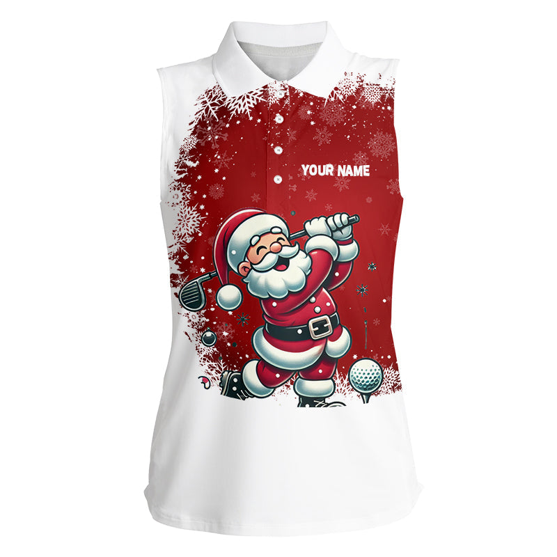 Red and White Christmas pattern Santa Golfer Women sleeveless polo Shirt custom golf shirt for ladies NQS8949