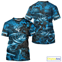 Load image into Gallery viewer, Blue Camo Walleye Fishing Shirts Custom performance fishing apparel, walleye fishing jerseys NQS11061