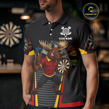 Load image into Gallery viewer, Black and Red Funny Moose Darts Polo, Quarter Zip Shirts For Men Custom Darts Team Jerseys NQS11065
