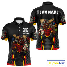 Load image into Gallery viewer, Black and Red Funny Moose Darts Polo, Quarter Zip Shirts For Men Custom Darts Team Jerseys NQS11065